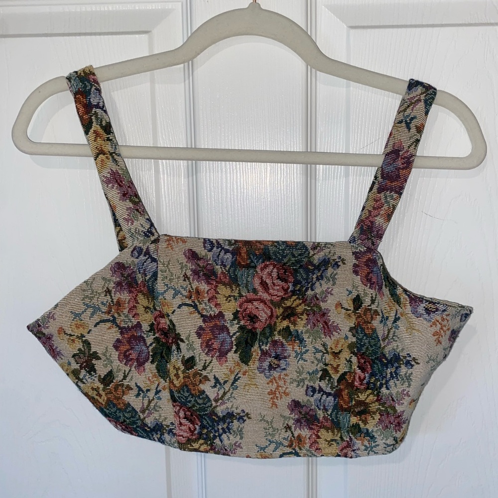 Floral Jacquard Women's Crop Top and Zipper Back